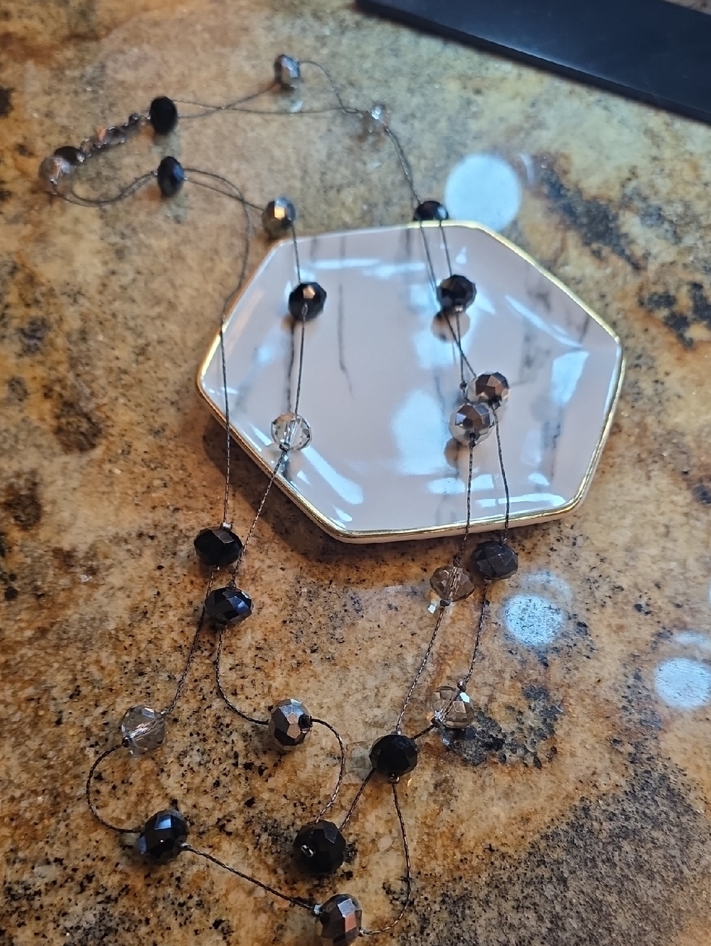 Delicate Black & Gray Beaded Layered Necklace - Women Jewelry